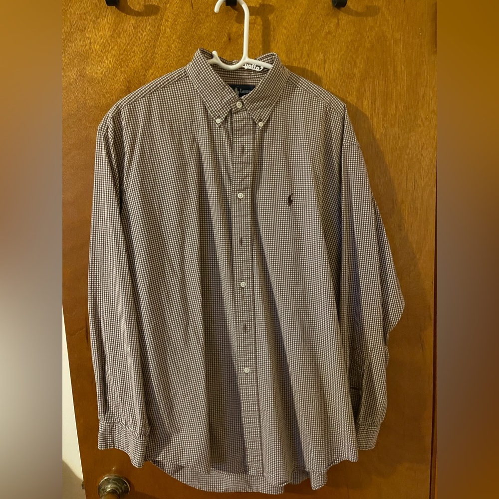 Ralph Lauren long sleeve button down size large brown and white checkered.